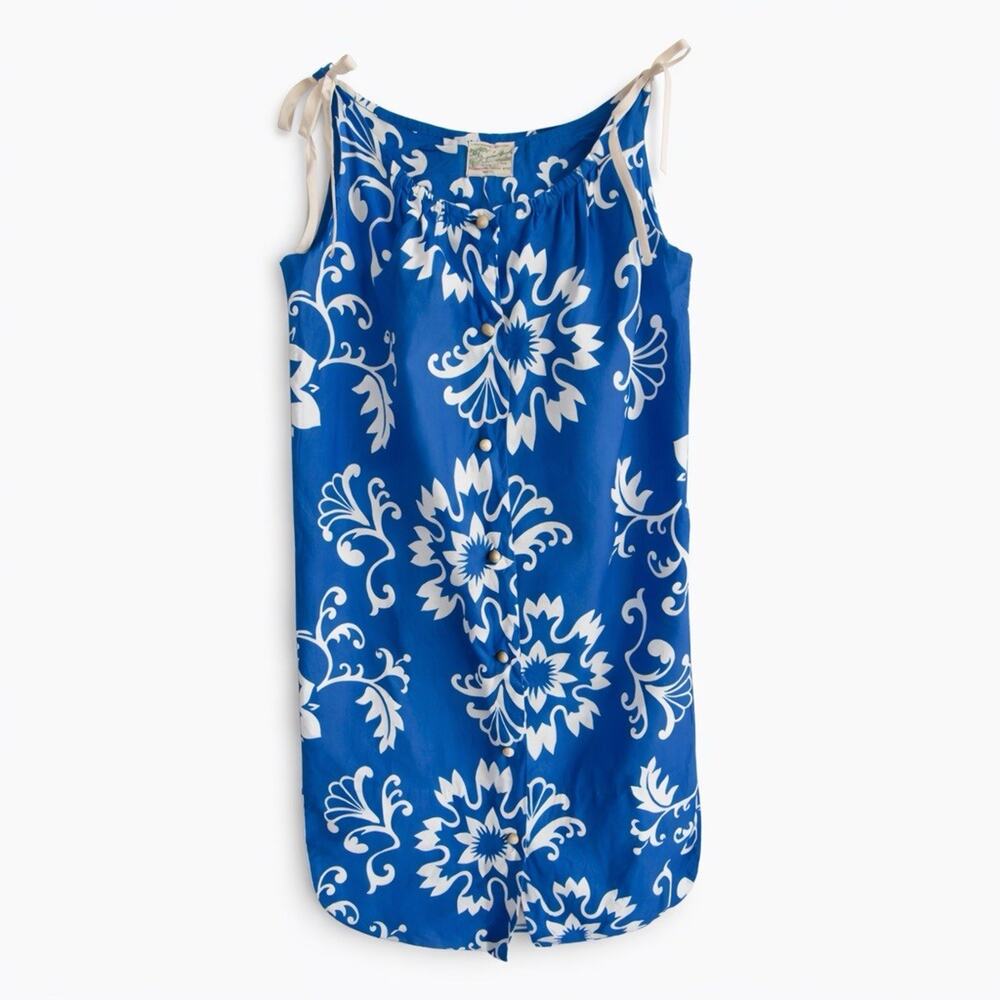 Vintage Diamond Head Hawaiian Blue White Floral Tie Strap Shift Dress Small